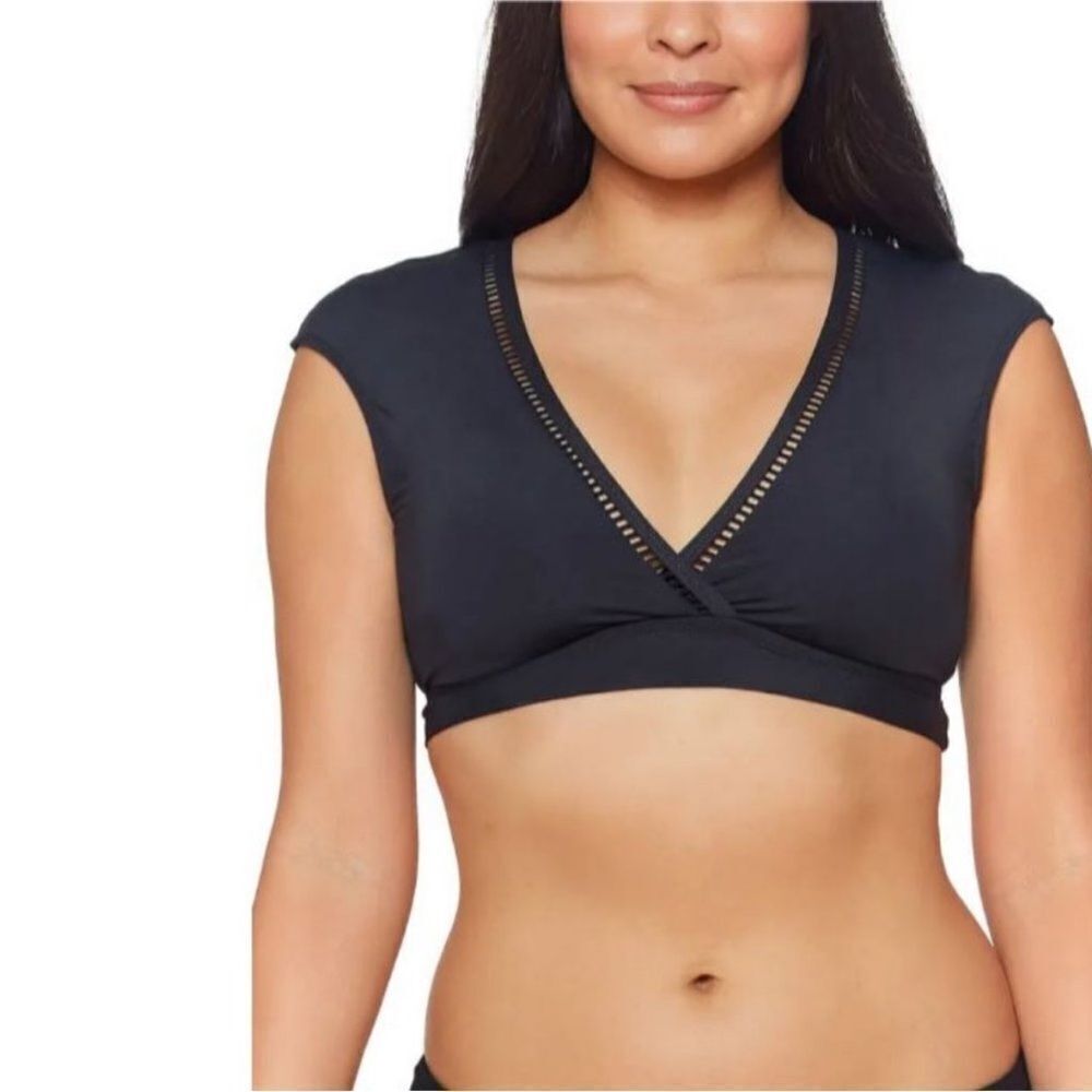 BLEU BY ROD BEATTIE Behind the Seams Surplice Cap Sleeve Bikini Top 12 NWT